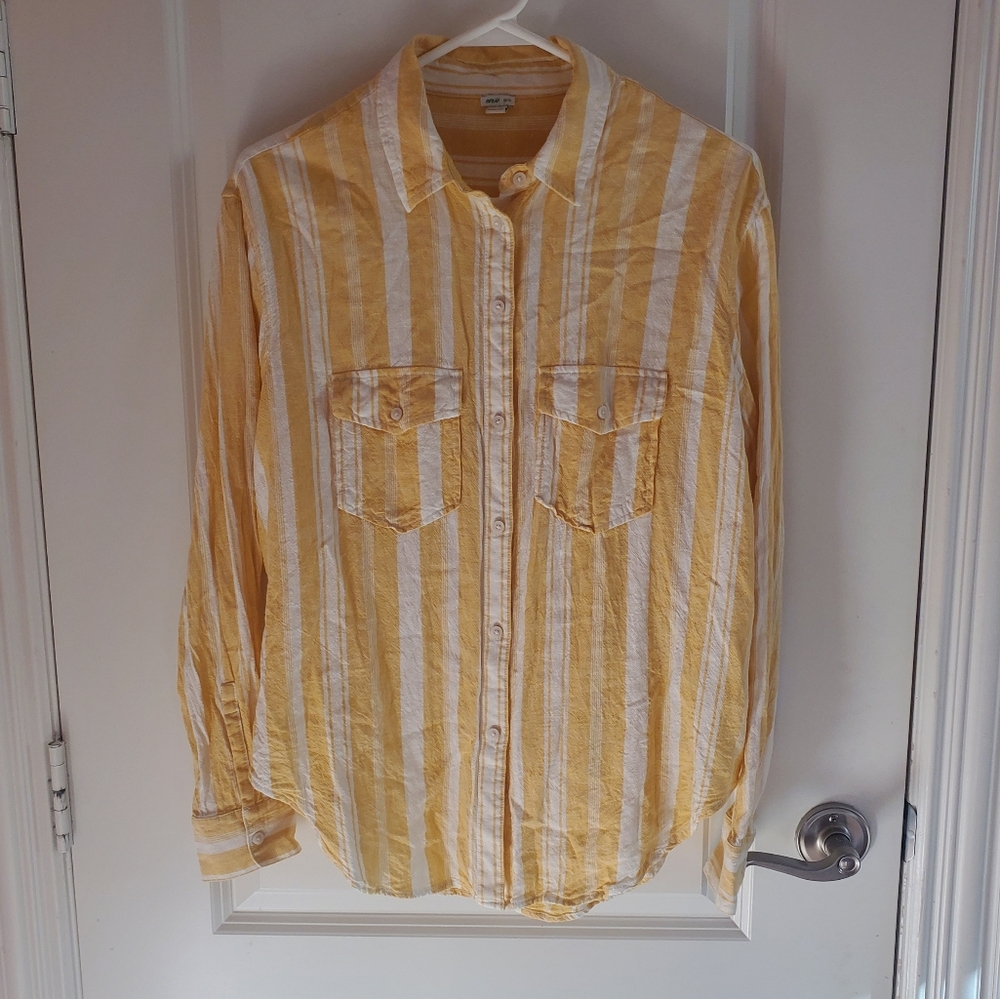 Aerie Yellow and White Striped Button up Top